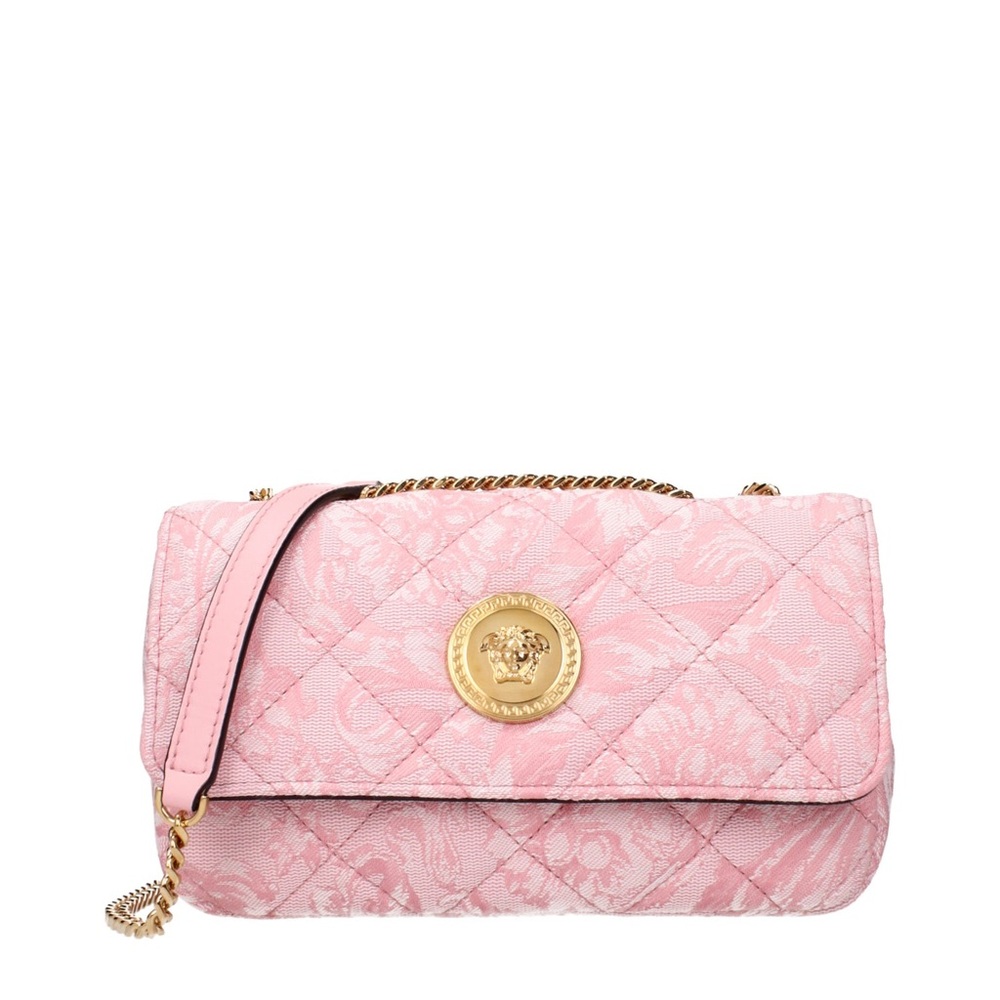 Authentic NEW Versace Jacquard Pink Quilted Handbag with Gold Medallion